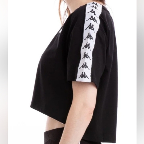 KAPPA Authentic APUA Black & White Logo Cropped Boxy Tee Shirt Top Women's M - Picture 3 of 11